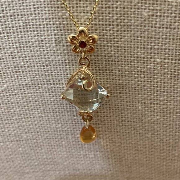 10K Yellow Gold Synthetic Aquamarine Pendant 18" - Picture 3 of 8